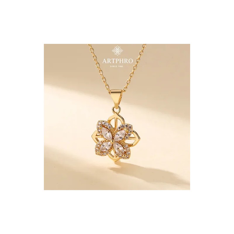 Artphro Trébol Giratorio Collars Y Cadena Dorados Mujer