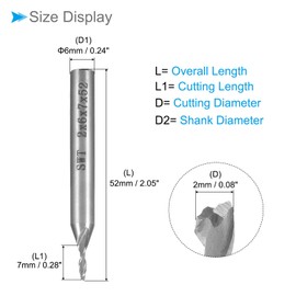 CoCud 2 mm Diameter 7mm Long 2-Blade Spiral End Mill Bit High Speed Steel Straight Milling Cutter (with Storage Case) - (Application: Plywood, Hardwood, Plastic), Set of 4