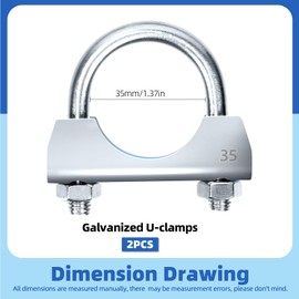 Glarks 2Pcs Exhaust U-Clamps 35MM (1-3/8in) Muffler Exhaust Clamps U-Bolt Clamps Design with Saddle Flange for Exhaust Tail Pipe