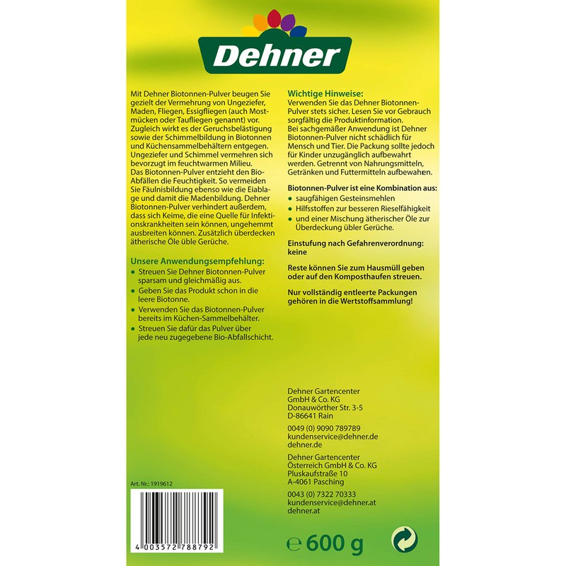 Dehner Biotonnen-Pulver, Maden,Fliegen, 600 g, für ca. 800 l
