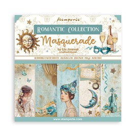 Stamperia - Scrapbook Paper Pad for Scrapbooking, Albums, Card Making, Bullet Journalling and More, Acid Free, Double-Sided, Perfect for Hobbies, Crafts, and Gifting (Masquerade) (20.3 x 20.3cm)