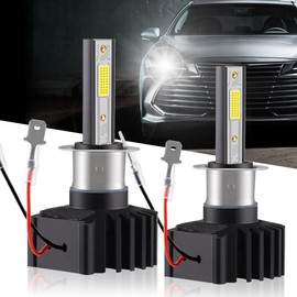 Chemini H3 LED Headlight Bulb 60W 12000LM Replace for Car Headlight Conversion Kit of Halogen Bulb or Xenon Bulb High/Low Beam 6500K White(pack of 2)