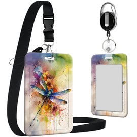 ID Badge Holder with Lanyard,Retractable ID Badge Card Holders with Detachable Lanyard & Badge Reels,Plastic Card Holder for Teacher Nurse Students Office Worker-Colorful Dragonfly