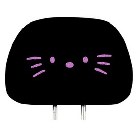 Yupbizauto New Black Fabric Car Truck SUV Van Seat Headrest Cover with Design Universal Fit for Cars Vans Trucks - One Piece (Kitty)