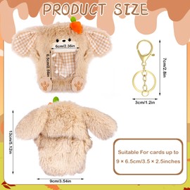 Bunny Plush Kpop Photocard Holder with Keychain, Soft Rabbit ID Badge Holder Protector Cover, Cute Cartoon Animal Photo Case Sleeve for Idol ID Card Student Worker Bag Charm Pendant