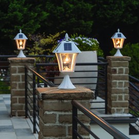 GAMA SONIC Baytown II Bulb White Outdoor Solar Light, Single Post Light with 3 Mounting Options, 3in. Fitter for Lamp Posts, Flat Mount for Column Light and Wall Light Mount, Resin (105B233)