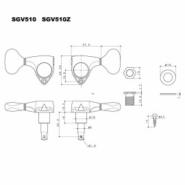 GOTOH NEW Gotoh SGV510Z-EN07 Tuners L3+R3 Guitar Tuning Keys 1:21 Ratio, 3x3 - BLACK