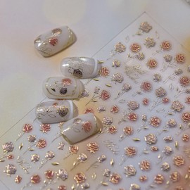 Flower Nail Stickers Rose Nail Art Decals with Gold Design 5D Embossed Self Adhesive Nails Art Stickers Small Floral Nails Decals Charms Supply for Women Girls Manicure DIY Decoration