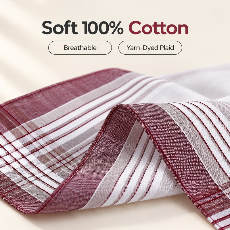 Men's Cotton Plaid Handkerchiefs 6-Pack – 17-Inch Soft Pocket Square