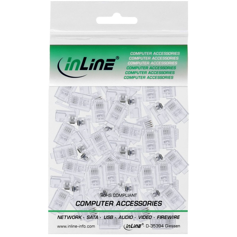Modular plug, InLine®, 6P4C / RJ11, for flat cable, 100pcs