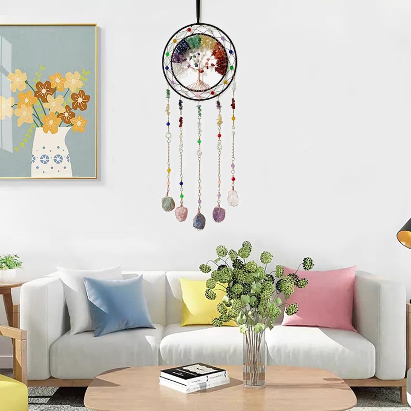 RAGKUU Colorful Tree of Life Dream Catcher with Stone Pendant