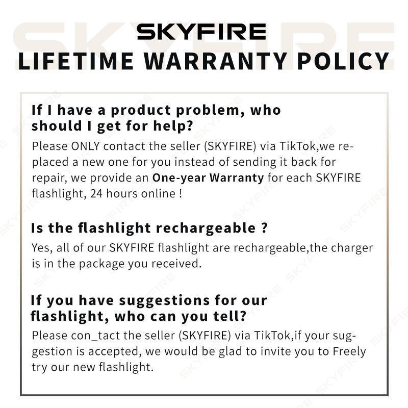 SKYFIRE LED Flashlight – Model 1097, Super Bright Rechargeable Torch