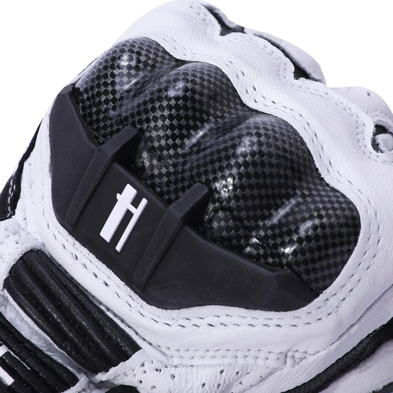 Harssidanzar Carbon Fiber Leather Motorcycle Gloves KM045UK White Black XXL