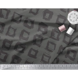 Soimoi Gray Velvet Fabric Square Geometric Fabric Prints by Yard 58 Inch Wide