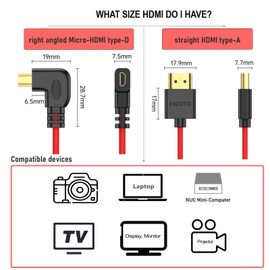 HangTon Micro HDMI 4K 8K 60P Raw Cable for ATOMOS Ninja V Portkeys Monitor Canon R5C R6 Sony A7CII A7CR ZV-E1 GH4 S9 Z50 XT50 Camera, Right Angle Type A D HDMI2.1, Orange Spiral 50cm