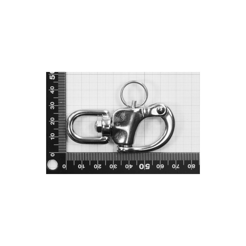 Edelstahl Schnappschäkel 70 mm mit Wirbelauge, A4 AISI 316