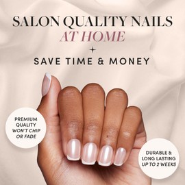 Glamnetic Press On Nails - La Perle | Squoval White Nails with French Tips, Reusable Stick On Fake Nails with Glue | Salon Quality | 15 Sizes - 30 Nail Kit