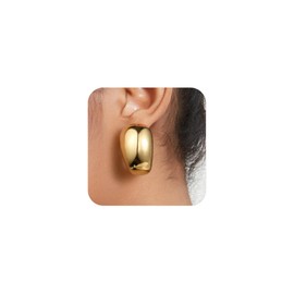 Large Gold Hoop Earrings for Women, 14k Gold Dome Big Hoop Earrings for Women Trendy Gold Statement Earrings for Women Thick Chunky Gold Hoop Earrings for Women Lightweight Gold Jewelry for Women,