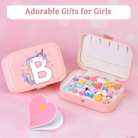 K-Acc Little Girl 24 Jewel Rings Set with Initial Unicorn Jewelry Box - Birthday Gifts for Girls (Letter B)