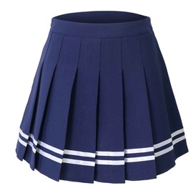 Hoerev - Falda corta plisada de cintura alta para mujer y niña, Azul marino con rayas, 10