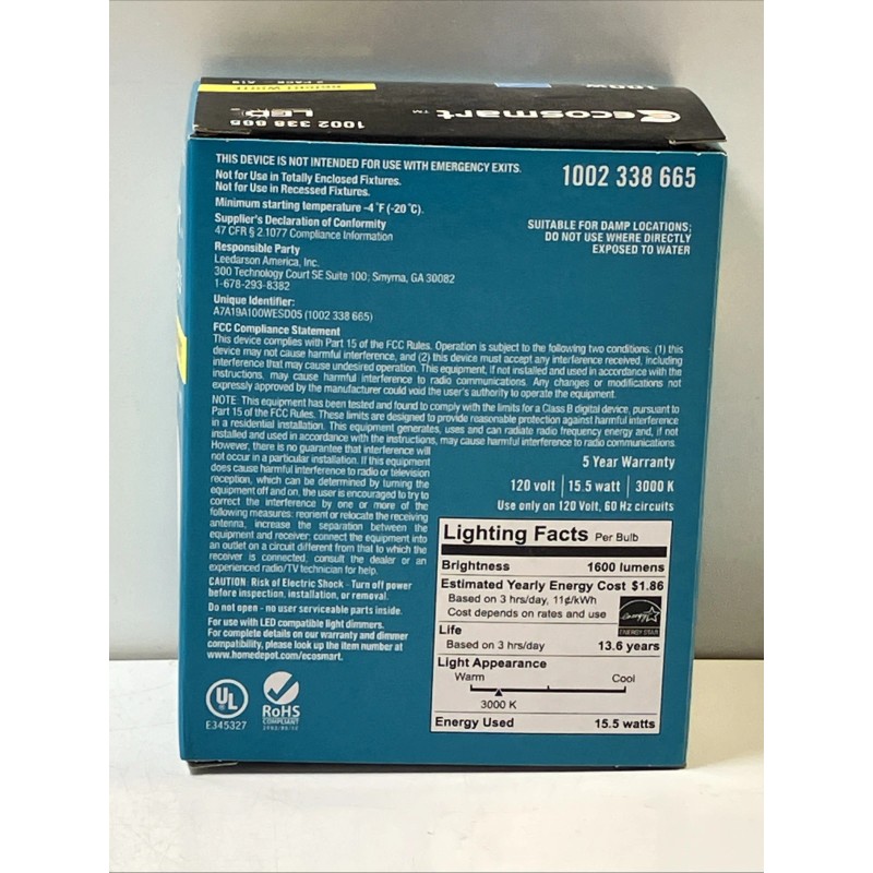 EcoSmart Lot Of (4) Ecosmart 100 Watt Equivalent Dimmable LED