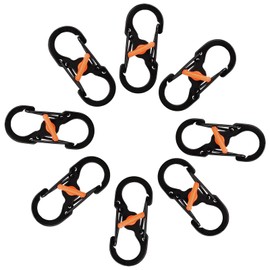 BRIIKPP S-Shaped Carabiner, S-Shaped Carabiner, Locking Function, Micro Lock, Set of 8, Key Holder, Prevents Loss, Outdoors, Climbing, Camping, Fishing, Stylish, Small, Anti-Theft, Black