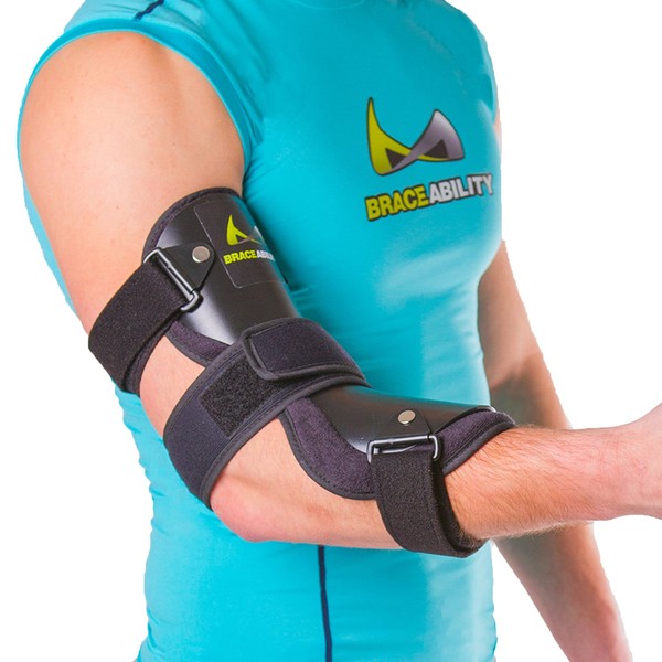 BraceAbility Cubital Tunnel Syndrome Elbow Brace | Splint to Treat Pain from Ulnar Nerve Entrapment, Hyperextended Elbow Prevention and Post Surgery Arm Immobilizer - L (LARGE/X-LARGE)