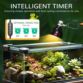 HeatingLux Reptile Heat Lamp, Reptile Dome Light Fixture with Timer, Tortoise Heat Lamp with Clamp,Terrarium Hood lamp for Reptile, Tortoise, Beard Dragon