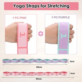 2Pcs Yoga Strap, High Elasticity Yoga Straps for Stretching, Flex Strap with 8 Loops, Stretch Bands for Flexibility, Gymnastics Equipment Stretching Strap, Fitness Flexstrap for Yoga Gym Exercise
