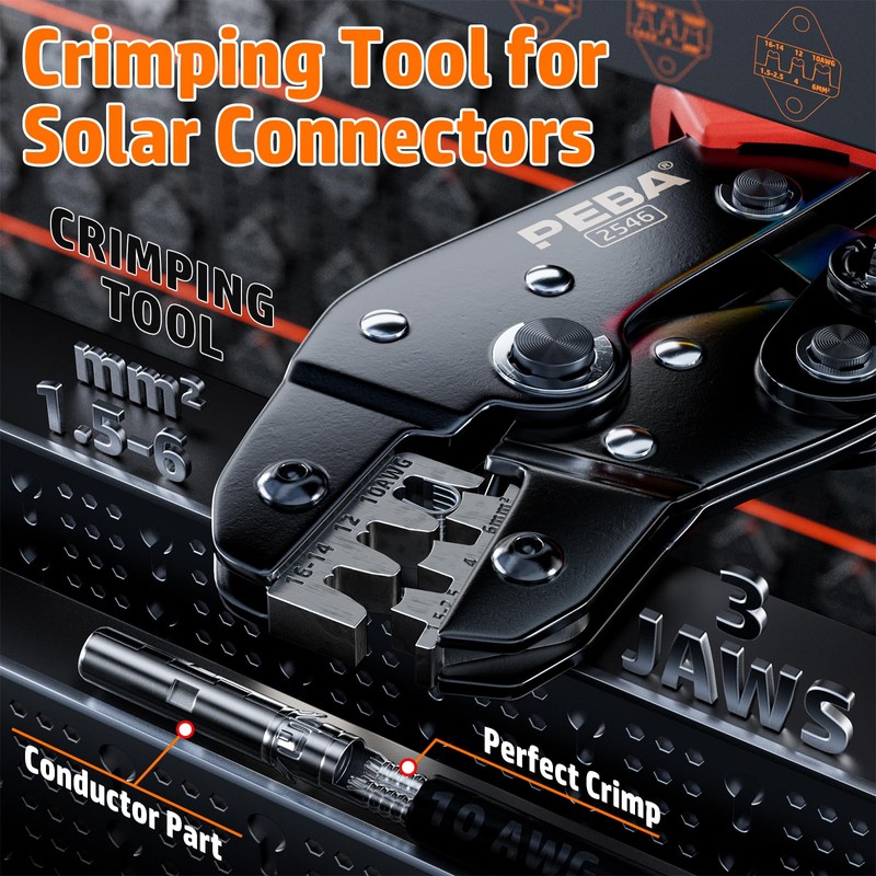 PEBA Crimping Tool Kit, Solar Crimper for AWG 16-10 Solar