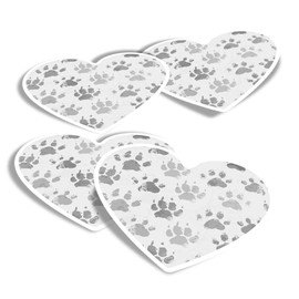 Vinyl Heart Stickers (Set of 4) - BW - ky Paw Prints Animals Pets Fun Decals for Laptops,Tablets,Luggage,Scrap Booking,Fridges #41161