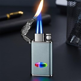 Magic Dual Flame Crocodile Lighter, 2 Jet Flame Torch Lighter, Creative Windproof Croc Torch Lighter, Cool Windprood Butane Lighter, Refillable Butane Lighter for Outdoor Indoor