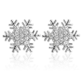 Snowflake Earrings - Christmas Flower Shaped Crystal Stud Pierced Earrings for Women,Stuffer Stocking for Women,Decorative Accessory for Festivals