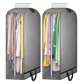 Garment Protection Cover, Pack of 2 Clothes Bags, Clothes Bags with Zip, 110 x 60 x 25 cm, Garment Bag, Suit Bag for Travel, Storage, Breathable Garment Bags, Grey