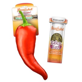 Meowijuana | Pepper Bundle | Get Kickin' Refillable Chili Pepper Toy and Kalico Kush Catnip Blend | Promotes Play and Cat Health | Includes North American Organic Catnip