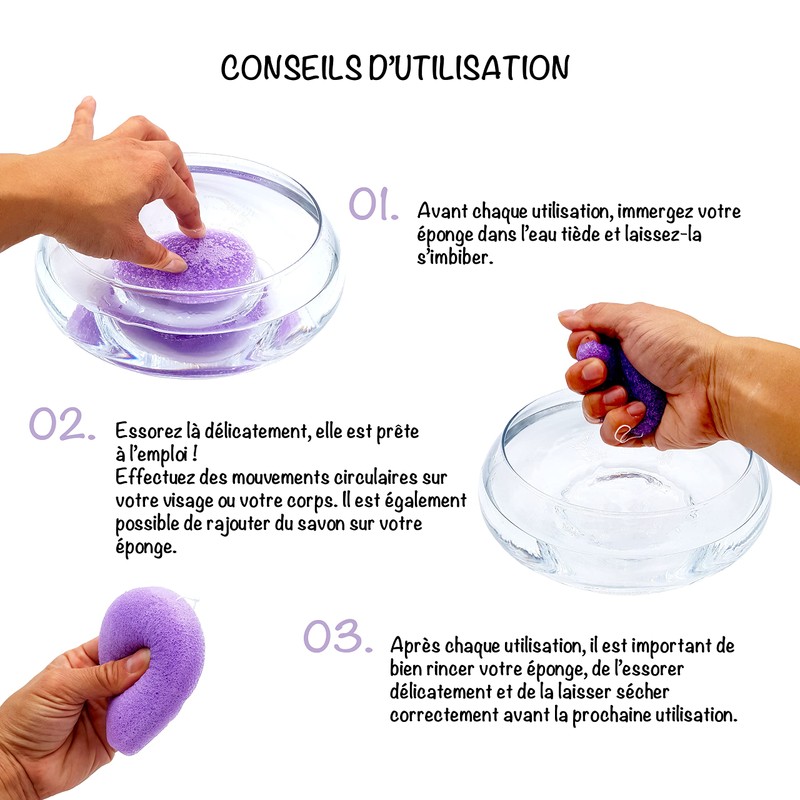 Organic Konjac Sponge for Face with Lavender | Set of