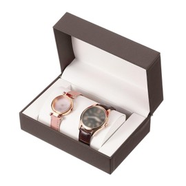 sourcing map Watch Travel Case, PU Leather Watch Storage Box Organizer, 1 Slot for 2 Watch, Portable Watch Case Box Leather Watch Roll for Men and Women Gift Birthday Anniversary, Dark Brown