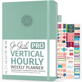 GoGirl Planner PRO Schedule - Undated Planner with Hourly Time Slots, Monthly, Weekly & Daily Organizer, Appointment Book for time Management, 7"x10" Hardcover, Lasts 1 Year - Mint Cream