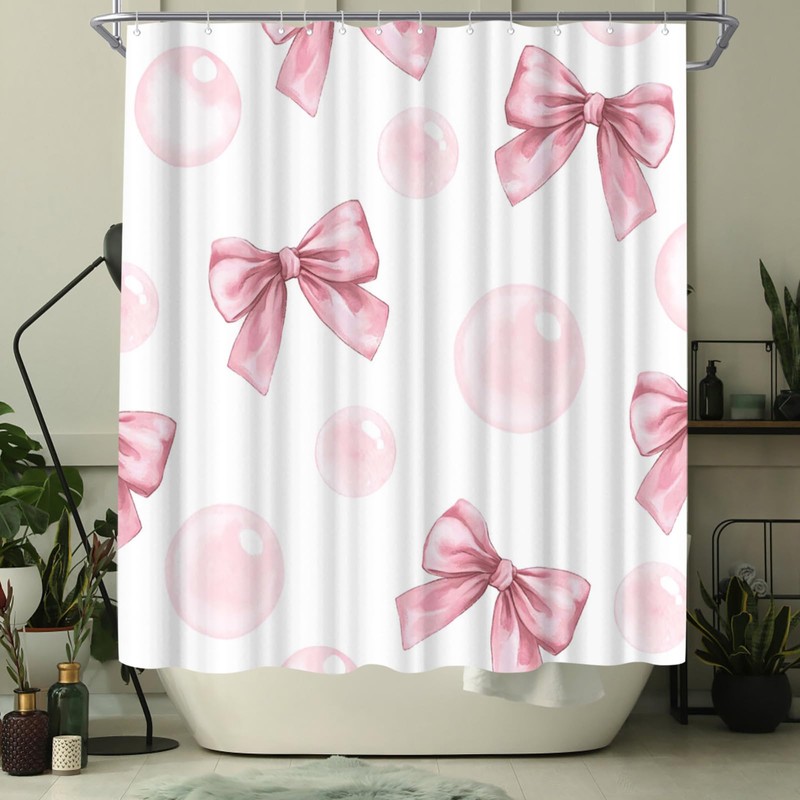WELMECO Bow Shower Curtain Cute Bow Knot Girls Bathroom Decor