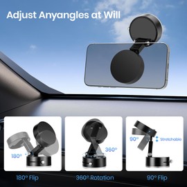 Magnetic Phone Holder,Vacuum Magnetic Phone Stand Suction Cup Phone Mount，Foldable, Retractable and 360° Rotatable Vacuum Phone Mount for Car/Gym/Mirror/Smooth Surface (Black)