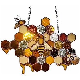 ZUAJITER Stained Glass Bee Hanging Ornament