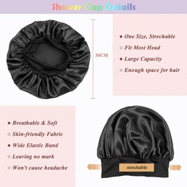 Loomify Sleep Cap, Silk, Satin Hair Cap, Adjustable Silk Hood for Sleeping, Night Sleep Cap, Satin Bonnets for Women and Girls, Pack of 2, Black, rose red
