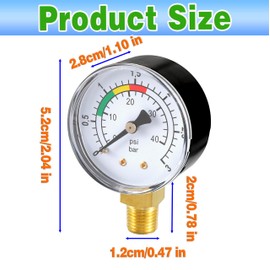 CDDCWZ 1/4 Inch Pool Pressure Gauge, Water Pressure Gauge, Sand Filter System, 0 + 3 Bar/PSI Diameter 50 mm, Precise Water Pressure Gauge for Pool and Fish Ponds