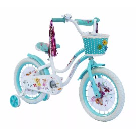 Micargi BICYCLES 16" Girl Kids Bike with Training Wheels & Basket Freestyle Present Gift Bicycle - White/Baby Blue