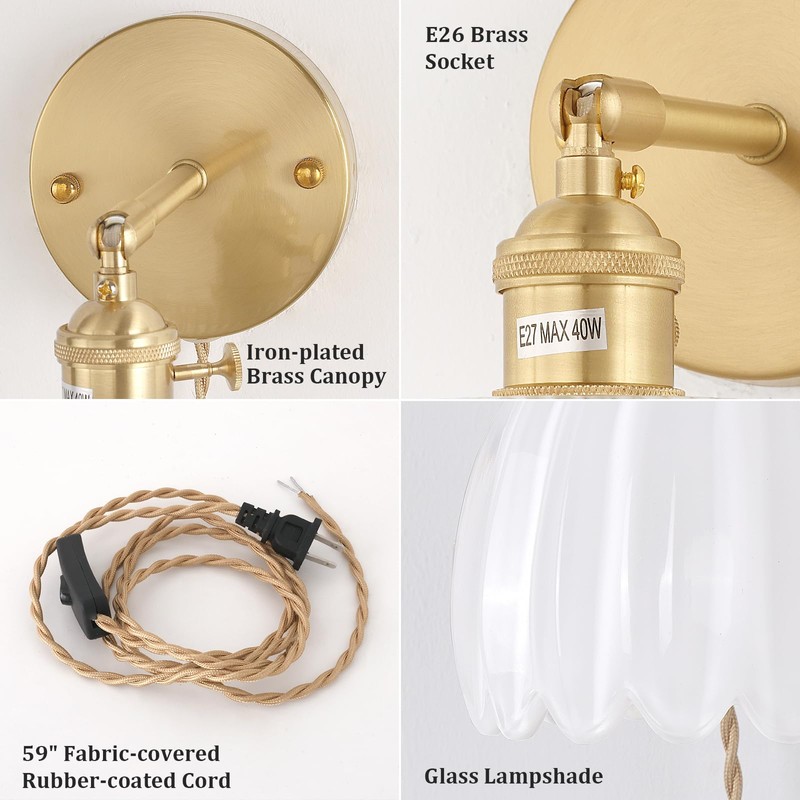 Shenmoyl Plug in Wall Sconce, White Tulip Glass Lampshade Wall