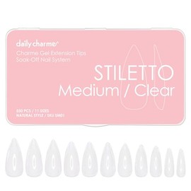 Daily Charme Gel Stiletto Nail Extension Tips (Stiletto Medium Clear, 550 Count)