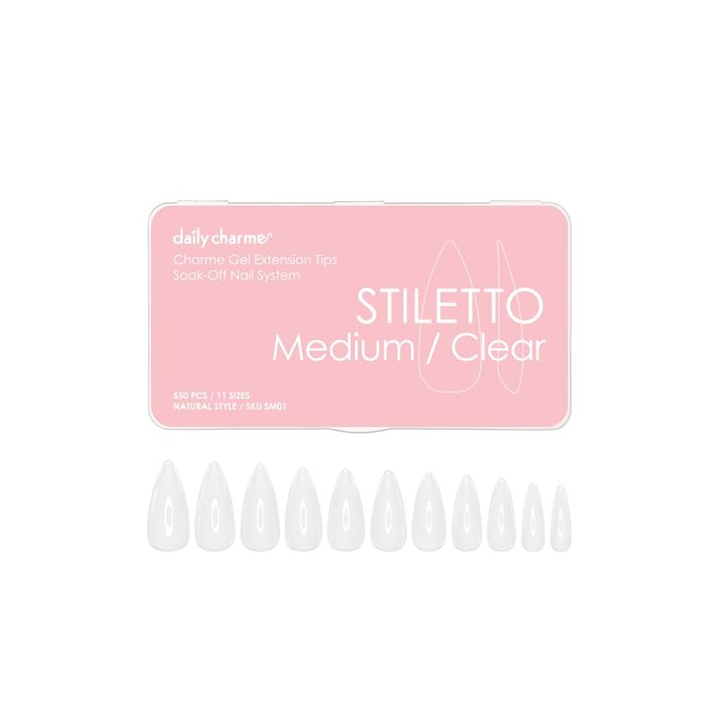 Daily Charme Gel Stiletto Nail Extension Tips (Stiletto Medium Clear,