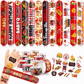 48 BBQ 24PCS BBQ Temporary Tattoos Sticker 24PCS Slap Bracelets Perfect for Themed Birthday Party Favors Baby Showers or Classroom Rewards Ideal Decor and Gifts for Girls and Boys