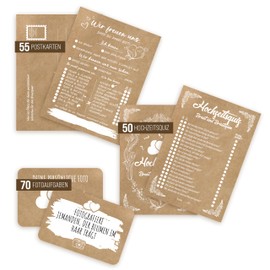 colortouch Wedding Game with 70 Photo Tasks, 50 Wedding Quiz, 52 Postcards with Questions, Photo Tasks for Wedding Photos, Kraft Look Wedding Decoration, Wedding Gift Alternative to Guest Book