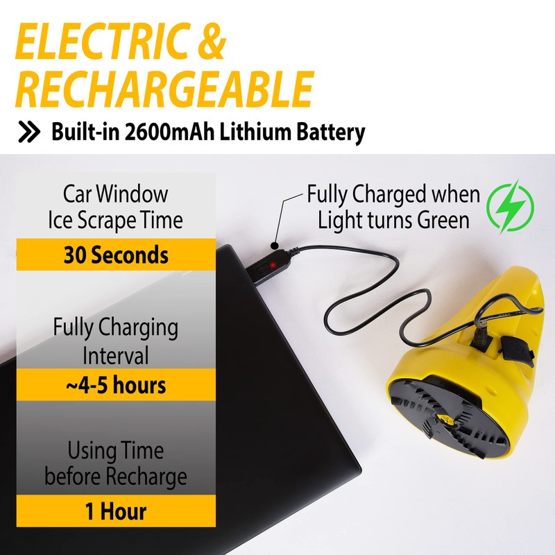 ZONETECH Electric Snow Ice Scraper USB Rechargeable - Premium Quality